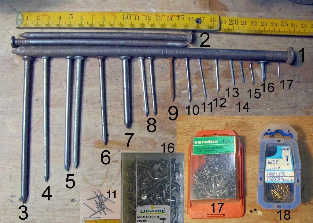 Spijkers /draadnagels, ijzer, staal, aluminium, messing, Ophalen of Verzenden, Zo goed als nieuw, Spijkers