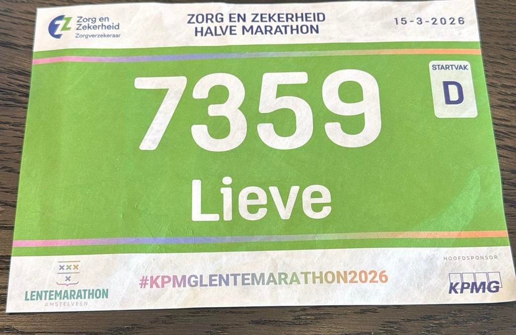 Halve marathon Amstelveen startbewijs 15 maart, Eén persoon, Maart
