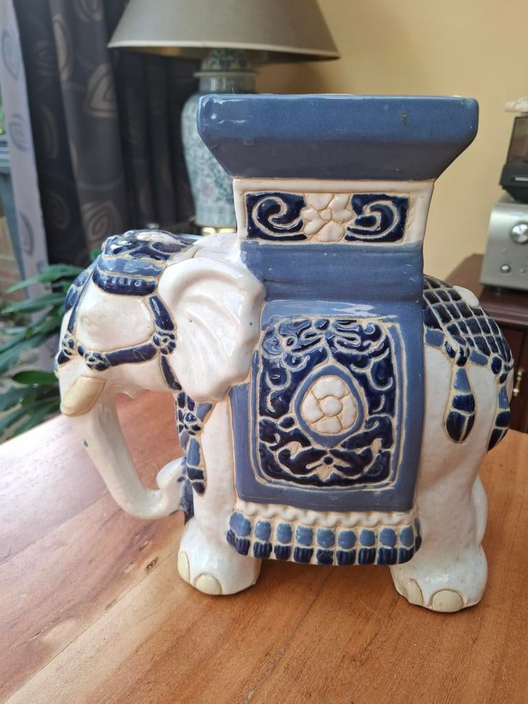 Grote vintage Indiase olifant beeld, Blauw, Ophalen of Verzenden, 20 - 50 cm, Steen of Keramiek