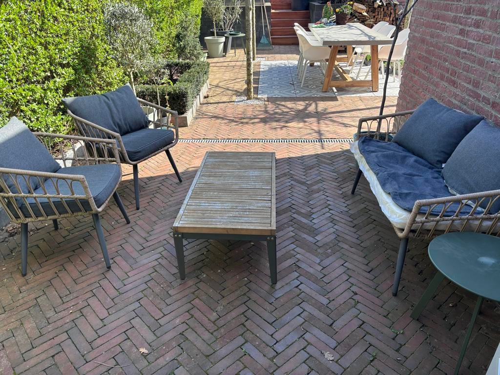 Tuinset Garden Impressions: 2 stoelen, 2-zits bank, salontaf, Ophalen, 4 zitplaatsen, Gebruikt, Wicker