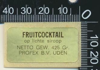 Sticker: Profex - Fruitcocktail op lichte siroop - Uden, Ophalen of Verzenden, Zo goed als nieuw, Bedrijf of Vereniging