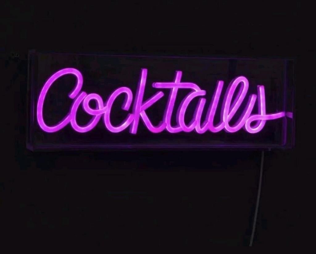 Neon bord Cocktails roze/paars 35x12 cm, Ophalen of Verzenden