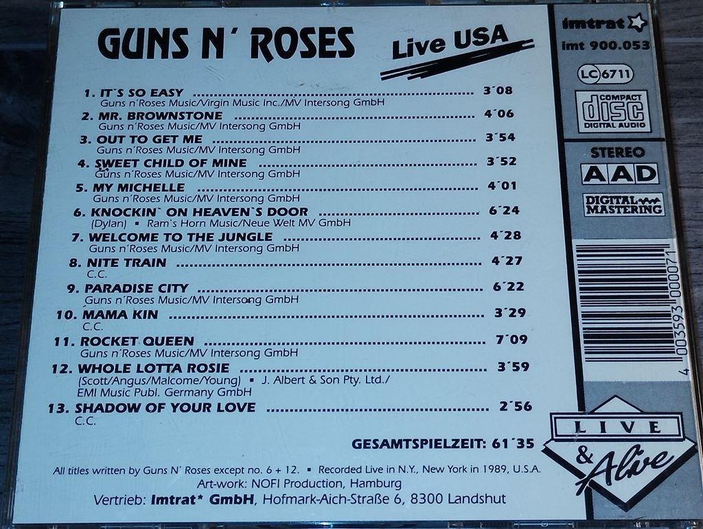 Guns N Roses - Live USA [New York 1989], Ophalen of Verzenden, Zo goed als nieuw, Poprock