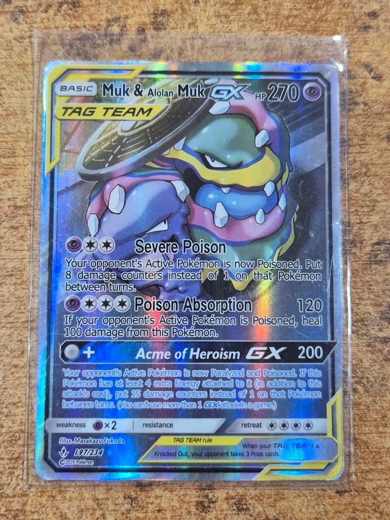 Pokémon - Muk & Alolan Muk GX (Alt Art) 197/234 - NM/Mint, Ophalen of Verzenden, Zo goed als nieuw