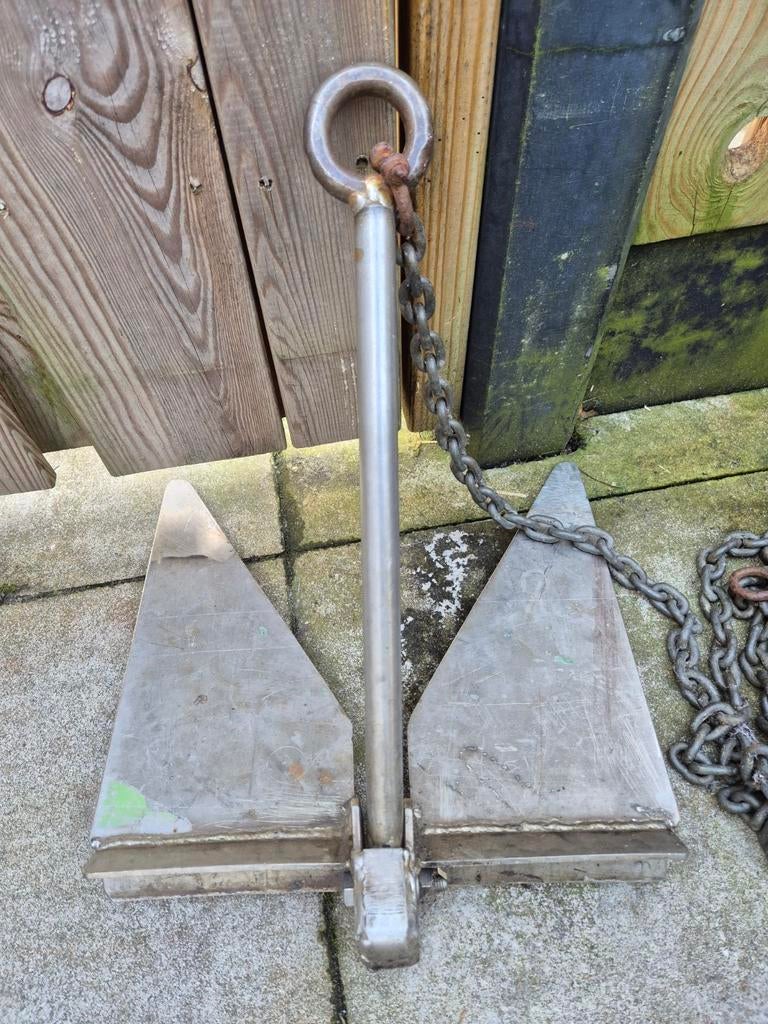 RVS anker met ketting, Ophalen of Verzenden, Ankeren en Afmeren, Zeilboot of Motorboot