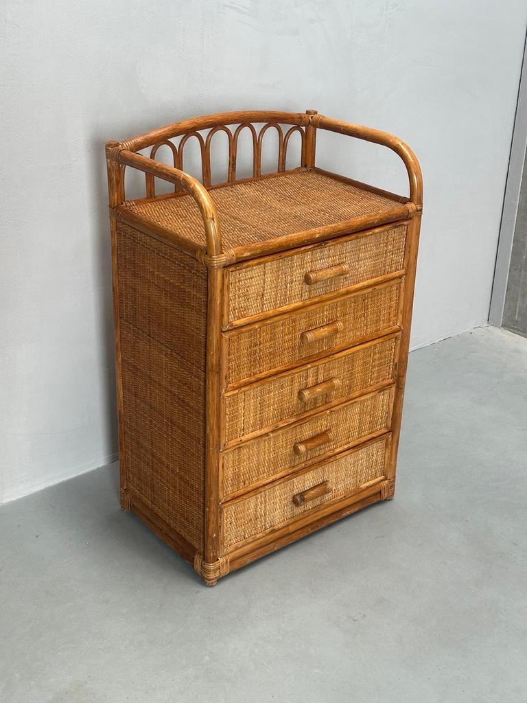 Vintage Jaren '70 Rotan Ladenkast - Bohemian Stijl, Overige materialen, Gebruikt, 5 laden of meer, X