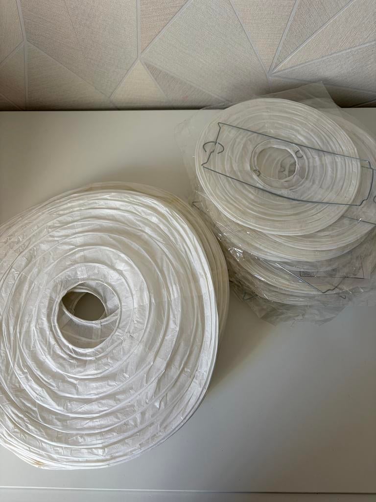 Witte lampionnen, groot en klein, Ophalen, Gebruikt, Versiering, Geboorte of Huwelijk