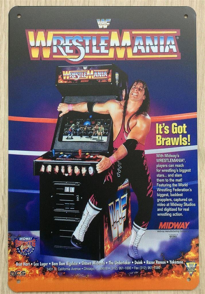 WWF Wrestlemania wwe Metalen Retro arcade Wandbord, Vechten, 1 speler, Nieuw, Ophalen of Verzenden