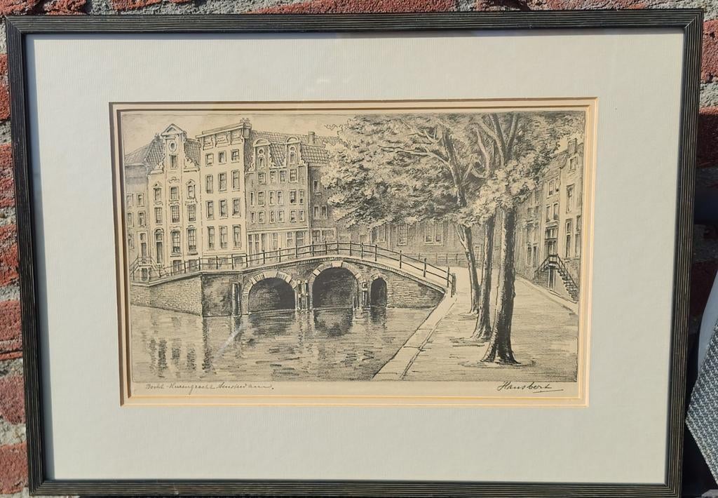 Bocht Herengracht Amsterdam door Hans bert, ingelijst, Ophalen of Verzenden
