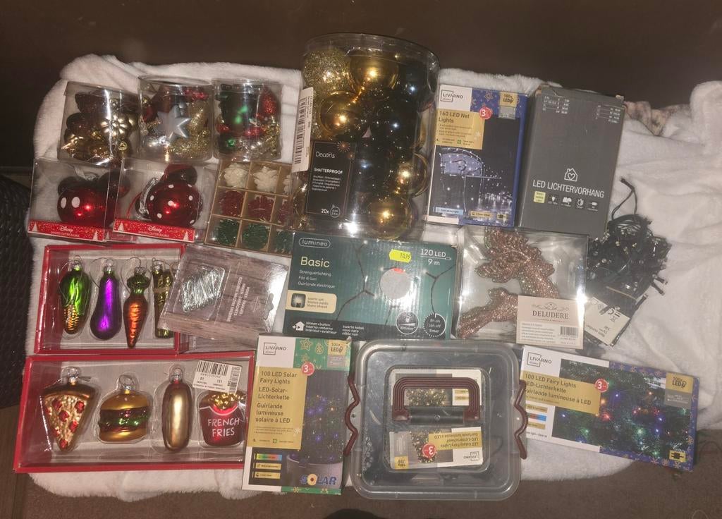 pakketje kerstboom versiering en kerst verlichting, Ophalen, Nieuw