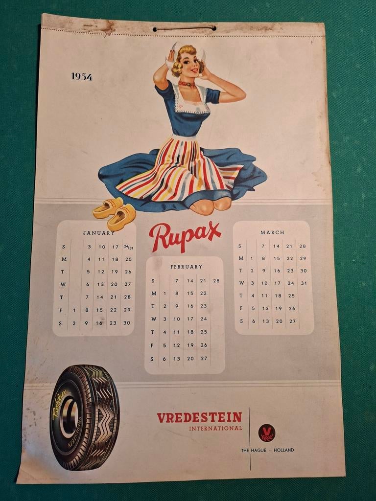 Vredestein kalender 1954., Diversen, Kalenders, Ophalen of Verzenden, Maandkalender