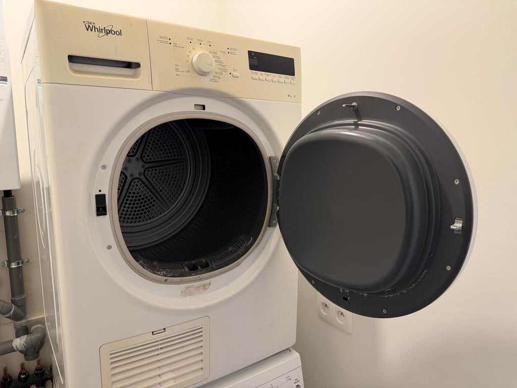 Whirlpool wasdroger 9 kg, Ophalen, Gebruikt, 8 tot 10 kg, Voorlader