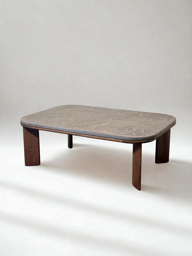 Brutalistische Vintage Leistenen Eiken Salontafel, 100 tot 150 cm, Zo goed als nieuw, Minder dan 50 cm, Rechthoekig