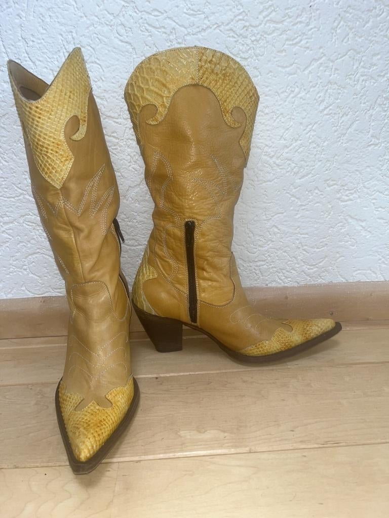 Cristiani vintage cowboy laarzen boots okergeel maat 35, Hoge laarzen, Cristiani, Verzenden, Geel