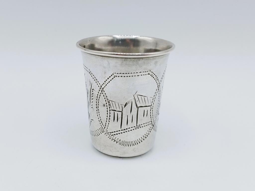 Zilveren kiddush beker, Erfg. I.E. Zakhoder, Berdichev, 1907, Antiek en Kunst, Verzenden, Zilver