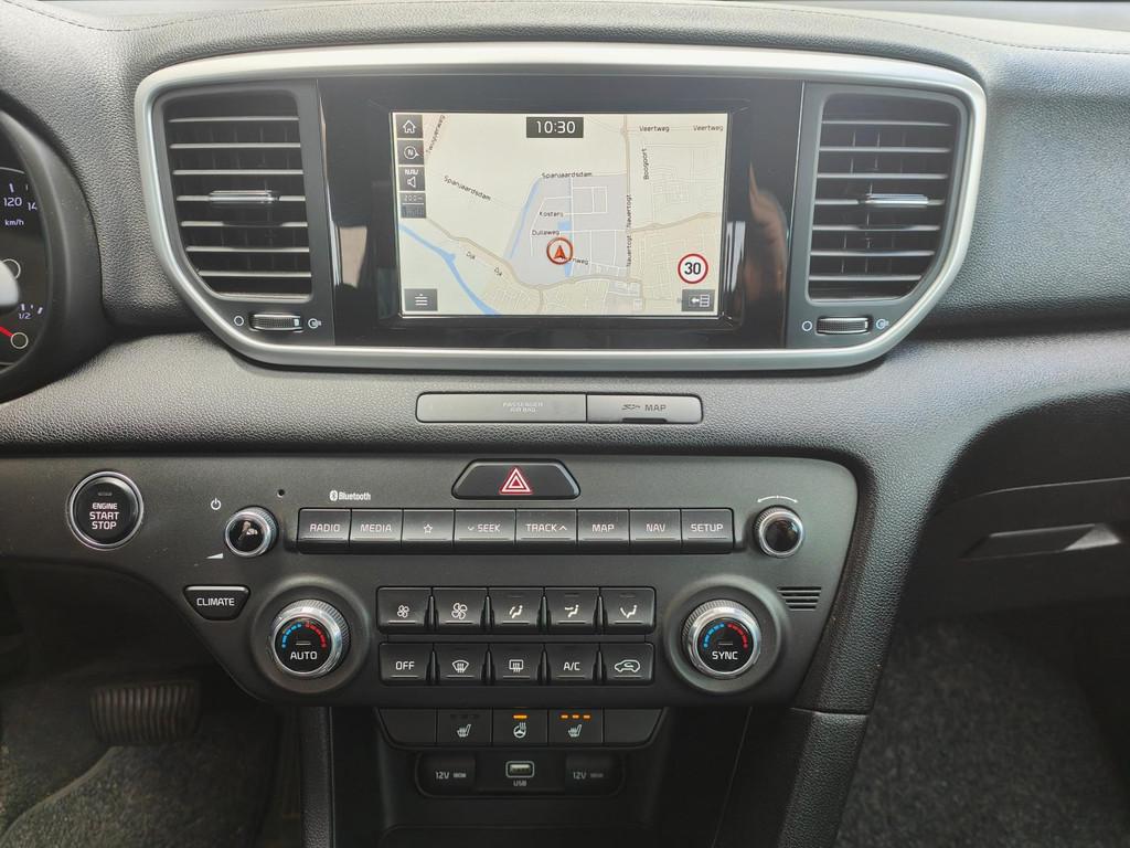 Kia Sportage 1.6 T-GDI Dynamic Line Automaat, Auto's, Gebruikt, 4 cilinders, Leder en Stof, Zwart