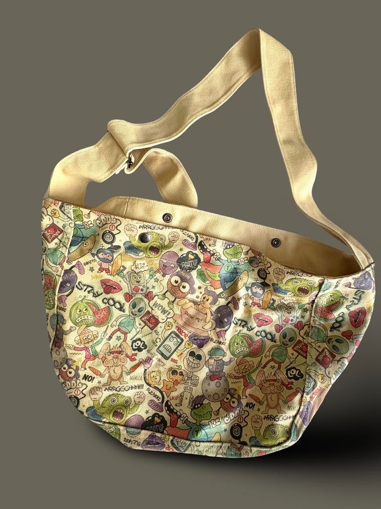 Canvas schoudertas lichtgeel met print, Sieraden, Tassen en Uiterlijk, Tassen | Schoudertassen, Ophalen of Verzenden, Nieuw, Geel