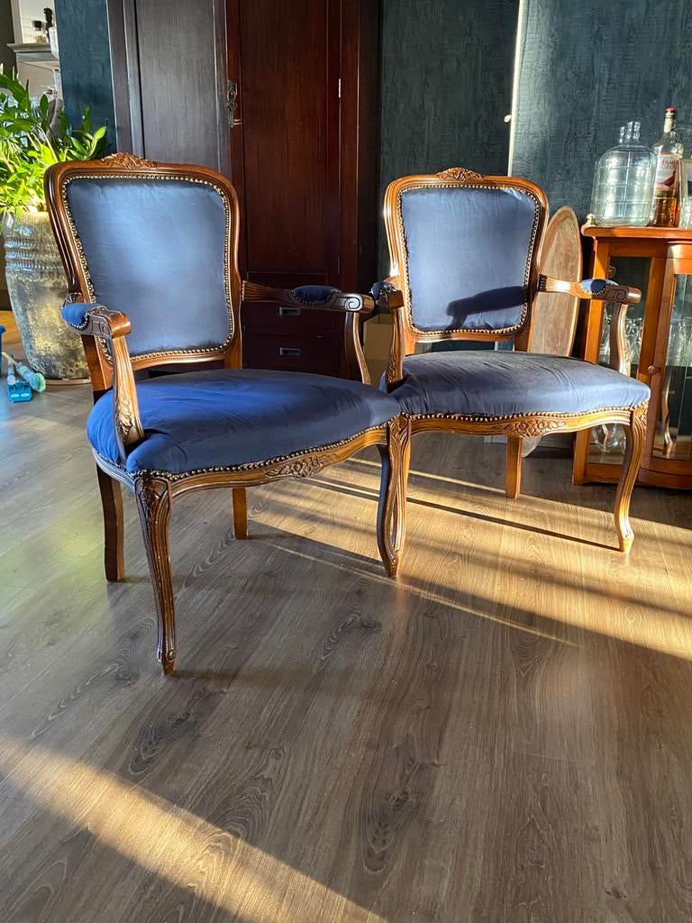 Louis XIV stoeltjes, Huis en Inrichting, Stoelen, Ophalen, Gebruikt, Blauw, Twee