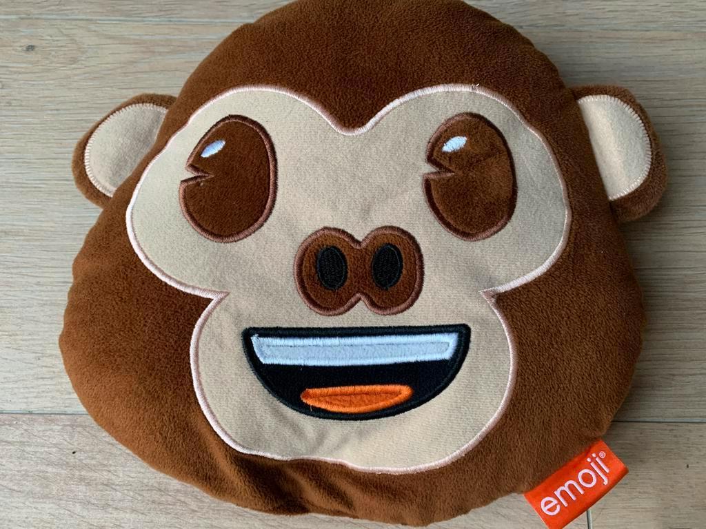 🐵Lachend Emoji Apen kussen 🐵, Ophalen of Verzenden, Zo goed als nieuw, Bruin, Rond