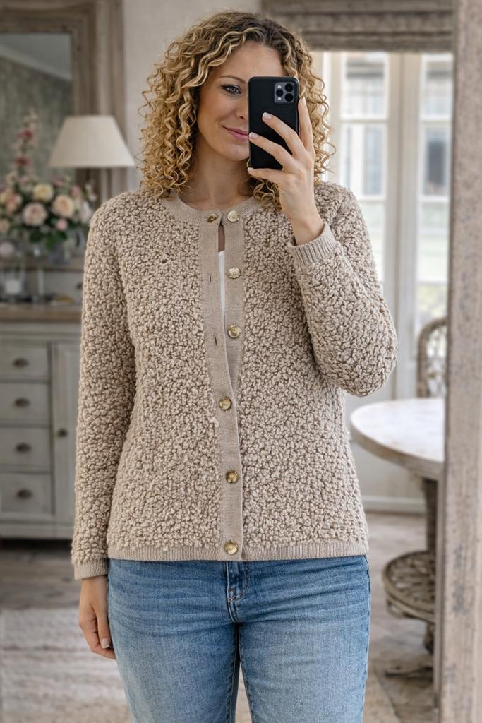 Red Button vest in boucle maat L, Beige, Maat 42/44 (L), Ophalen of Verzenden, Zo goed als nieuw