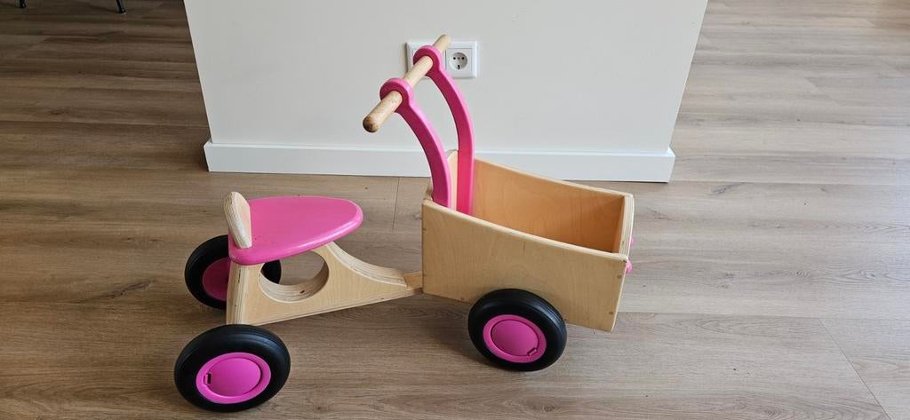 Houten loopfiets met karretje - roze, Ophalen of Verzenden, Gebruikt, Loopfiets