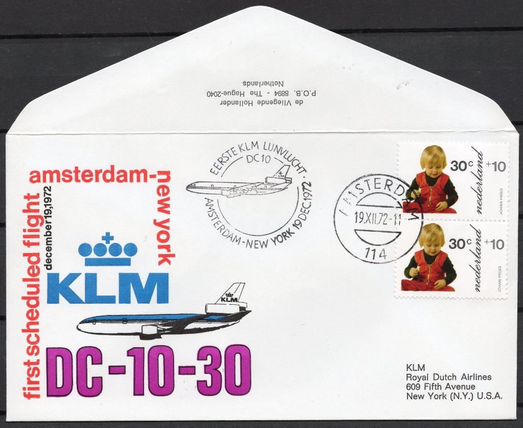 1e KLM DC-10-30 vlucht Amsterdam - New York 1972, Verzenden, Envelop