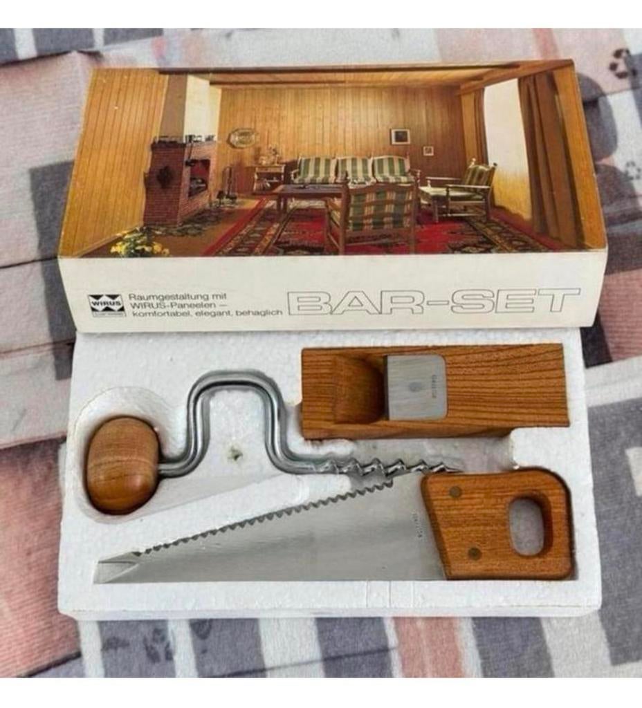 Vintage Bar-set Barset kurkentrekker zaag cheese wine rasp, Ophalen of Verzenden