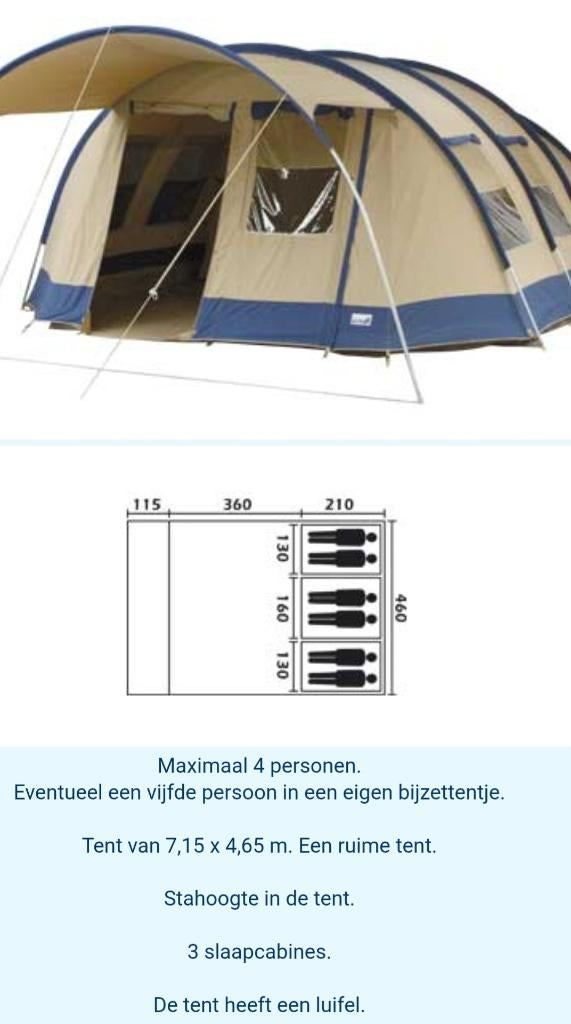 6-persoons Tunneltent Vrijbuiter Michigan 6 + inventaris, Caravans en Kamperen, Tenten, Ophalen, Gebruikt, Tot en met 6