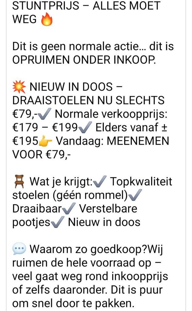 Nieuwe draaistoelen voor maar €79 en veel andere meubels, Ophalen, Nieuw, Vijf, Zes of meer stoelen