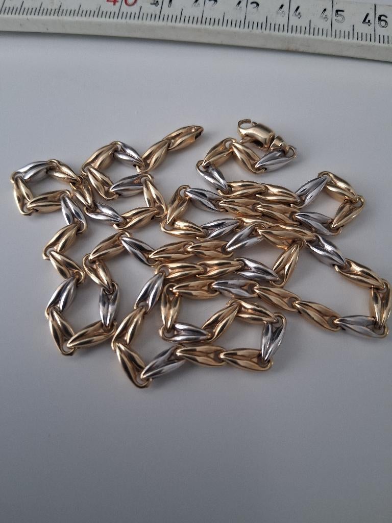 mooie halsketting 14 karaat wit en geel, Sieraden, Tassen en Uiterlijk, Kettingen, Ophalen, Zo goed als nieuw, Geel, Goud