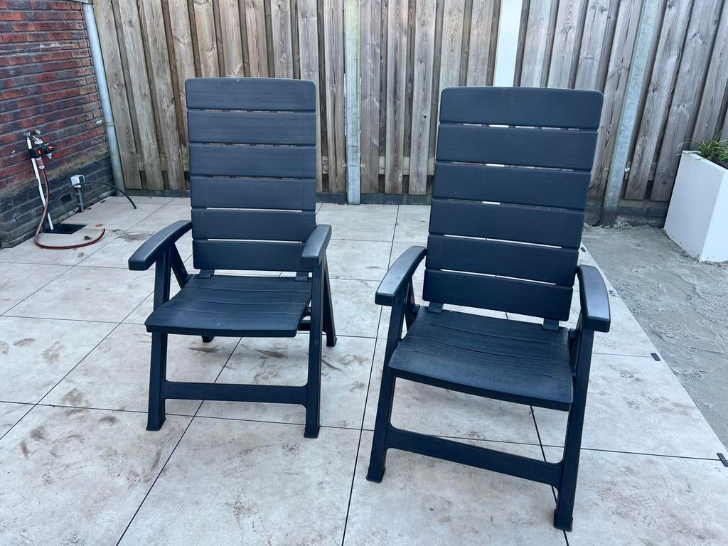 4 Tuinstoelen Allibert in Antraciet, opklapbaar/ verstelbaar, Ophalen, Gebruikt, Kunststof, Verstelbaar