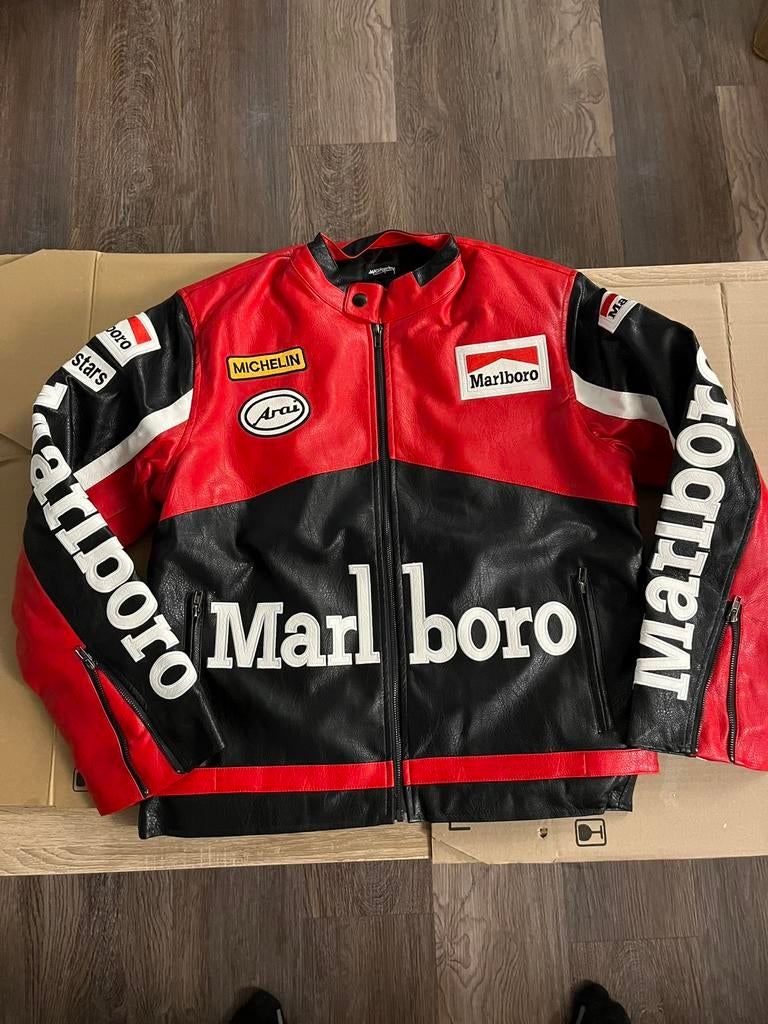 Marlboro Racing jas (maat M) – red leder look vintage, Ophalen of Verzenden, Zo goed als nieuw, Maat 48/50 (M), Rood