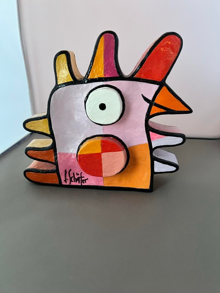 Kleurrijk kunstbeeld 'Vogel' van H. Schäfer, genummerd, Ophalen of Verzenden