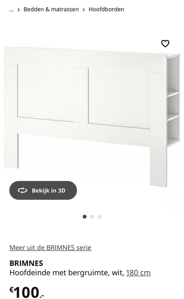 Brimnes bed wit 160x200 ikea, Huis en Inrichting, Slaapkamer | Bedden, Ophalen, Wit, Tweepersoons, Zo goed als nieuw