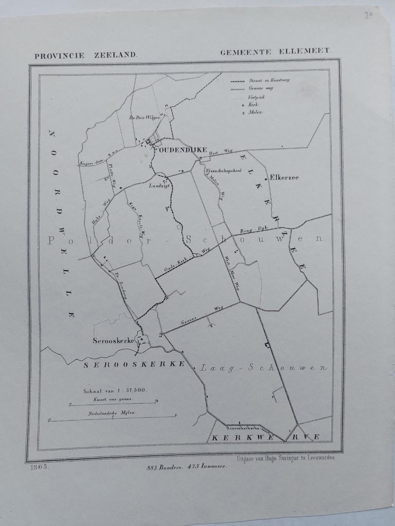 20 / Ellemeet  Elkerzee  Oudendijke Litho 1865 van J. Kuyper, Ophalen of Verzenden