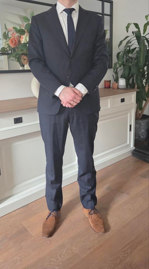 Suitsupply Napoli/Brescia navy wol pak slim fit, Maat 52/54 (L), Blauw, Ophalen of Verzenden, Zo goed als nieuw