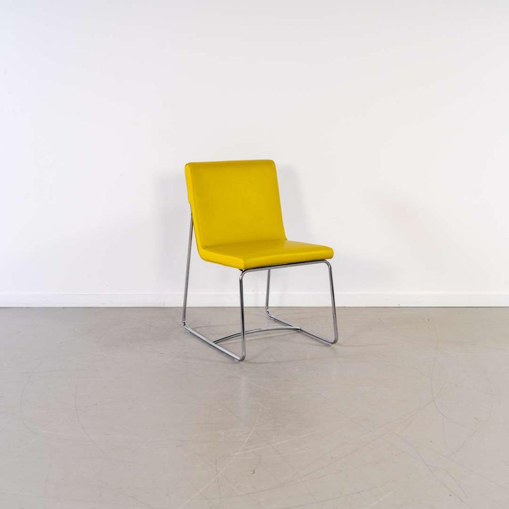 4x Leolux Spring Eetkamer Stoel Dancer Okergeel Leer -Chroom, Niet ingevuld, Overige kleuren, Niet ingevuld, Ophalen of Verzenden