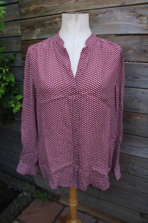 Blouse wijnrood/ wit Massimo Dutti mt 42 transp. Vaste prijs, Massimo Dutti, Verzenden, Maat 42/44 (L), Zo goed als nieuw