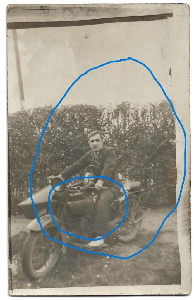 Harley Davidson zijspan fotokaart 1927, Ophalen of Verzenden, 1920 tot 1940, Gelopen, Voertuig