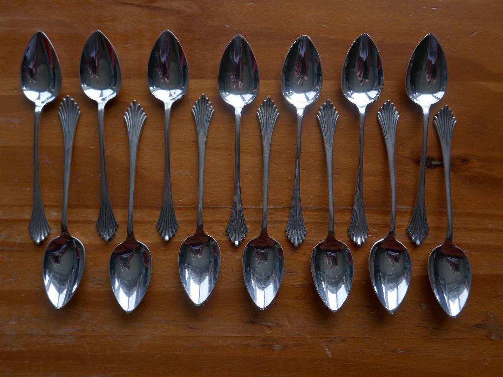 8 gerritsen amsterdam zilveren koffielepeltjes model waaier, Ophalen of Verzenden, Zilver