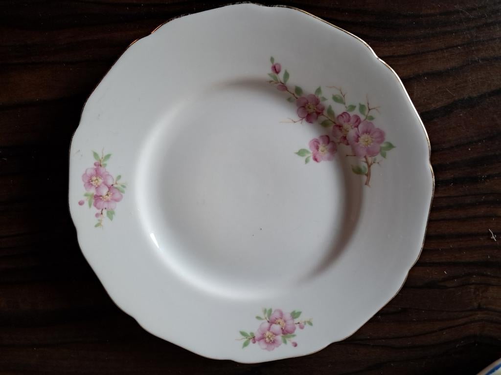 Hutschenreuther Gebaksbordjes met Roze Bloesem en Goudrand, Ophalen