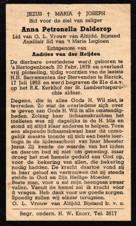 Dalderop Anna Petronella 's-Hertogenbosch 1878-1952 Blerick, Ophalen of Verzenden