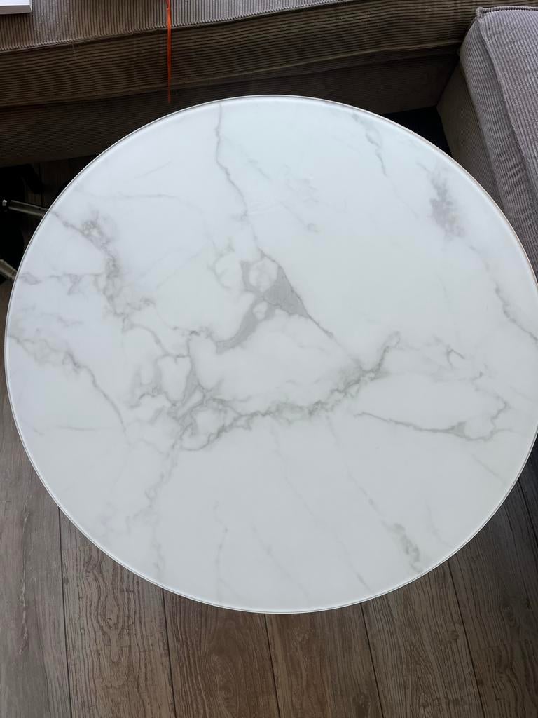 Salontafel marmer wit met brons poten - Ø 78 cm, Ophalen, Rond, 50 tot 100 cm, Zo goed als nieuw