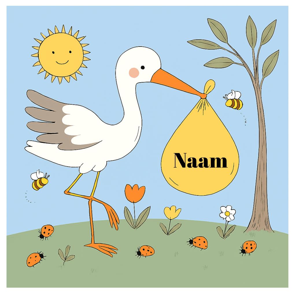 Ooievaar Blauw bord Jongen, Ophalen, Nieuw, Geboortebord