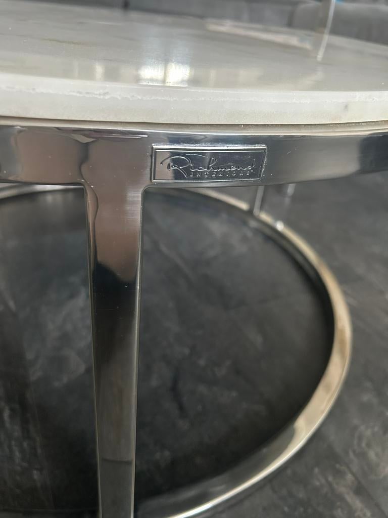 Richmond Ronde Salontafel Set Levanto Wit Marmer & Staal, Huis en Inrichting, Tafels | Salontafels, Rond, Zo goed als nieuw, Metaal