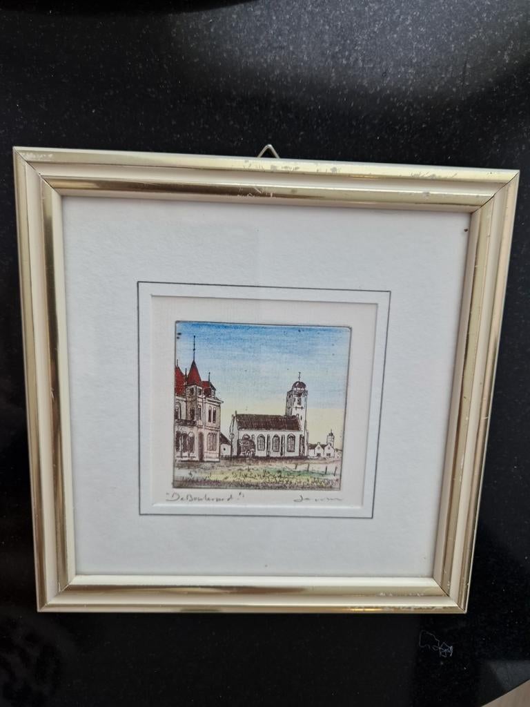 Klein schilderijtje Oude Kerk Katwijk aan Zee, Antiek en Kunst, Ophalen of Verzenden