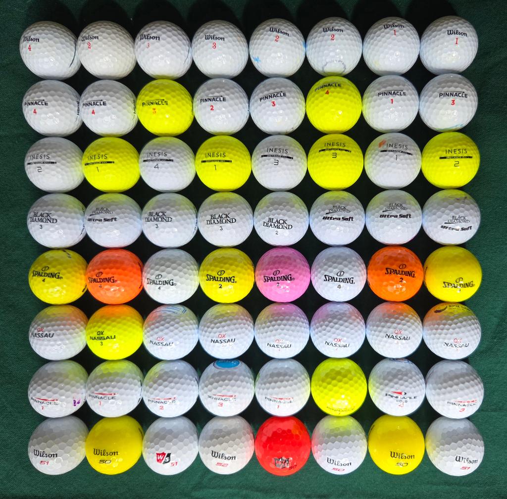 8x8 = 64 mooie golfballen (o.a. Wilson, Pinnacle, Nassau), Ophalen of Verzenden, Zo goed als nieuw, Bal(len)
