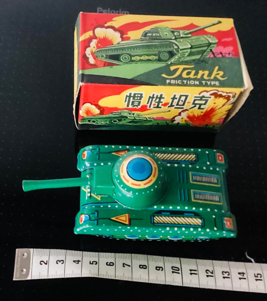 Frictie 1960’s kleine blikken legertank MF 074,China,OV, Antiek en Kunst, Antiek | Speelgoed, Ophalen