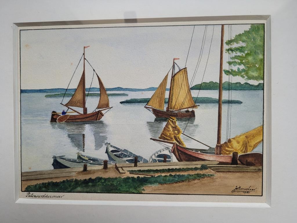 Aquarel zeilboten Paterswoldser meer Drenthe schilderij, Antiek en Kunst, Kunst | Schilderijen | Klassiek, Ophalen of Verzenden