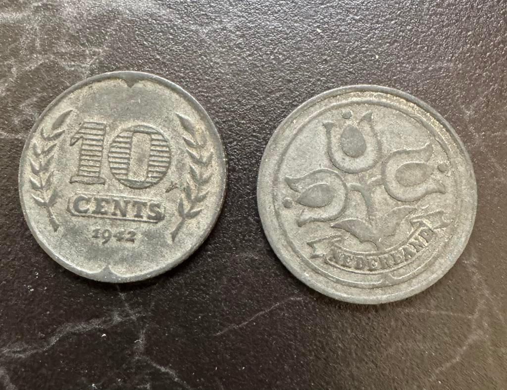 Oorlogsgeld zinken dubbeltje nederland 1942 2e wereld oorlog, Postzegels en Munten, Munten | Nederland, Ophalen of Verzenden, Koningin Wilhelmina
